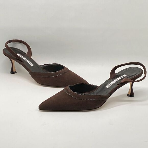 Manolo Blahnik Brontiasli 50MM Suede Slingback Pumps size 38 - Picture 6 of 13